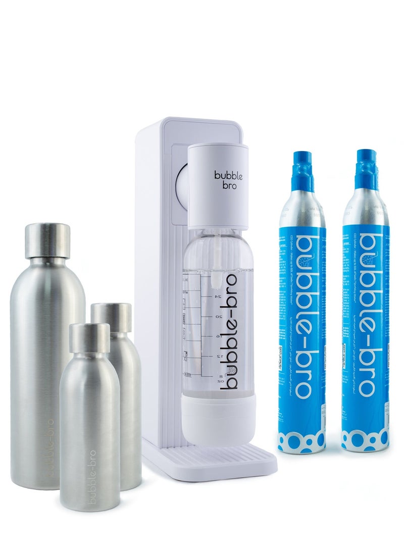 bubble-bro bubblebro Origin Stainless Steel Edition - Comes with 2 x 60L CO₂ Cylinders, 1 x additional 1L SS Bottle & 2 x 500ML SS Bottles - Limited Edition (White) - Image 1