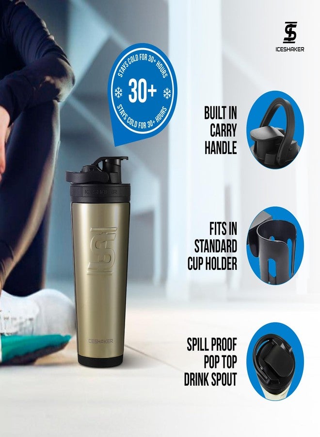 Ice Shaker Insulated Stainless Steel Shaker Bottle | 26oz, Gold | Cold for 30+ Hours | Insulated Cup with Twist-on Agitator | Odor-Free Bottle for Protein Shakes, Water, Smoothies, Cocktails - Image 3