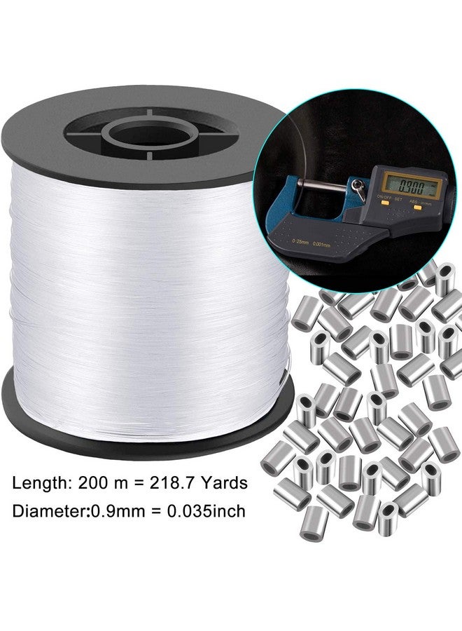 Cerpourt Clear Invisible Hanging Wire 0.9Mm Up To 60Lbs 656Feet(200M) Strong Nylon Thread For Beading Sewing Ornaments With 60Pcs Aluminum Crimping Sleeves Hanging Kit For Picture Frame String Light Hanging - Image 2