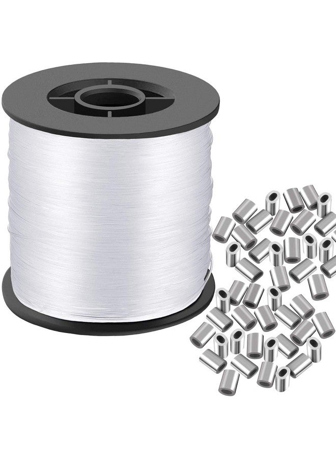 Cerpourt Clear Invisible Hanging Wire 0.9Mm Up To 60Lbs 656Feet(200M) Strong Nylon Thread For Beading Sewing Ornaments With 60Pcs Aluminum Crimping Sleeves Hanging Kit For Picture Frame String Light Hanging - Image 1