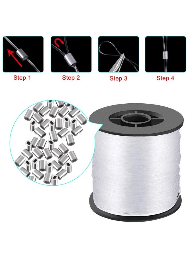Cerpourt Clear Invisible Hanging Wire 0.9Mm Up To 60Lbs 656Feet(200M) Strong Nylon Thread For Beading Sewing Ornaments With 60Pcs Aluminum Crimping Sleeves Hanging Kit For Picture Frame String Light Hanging - Image 5