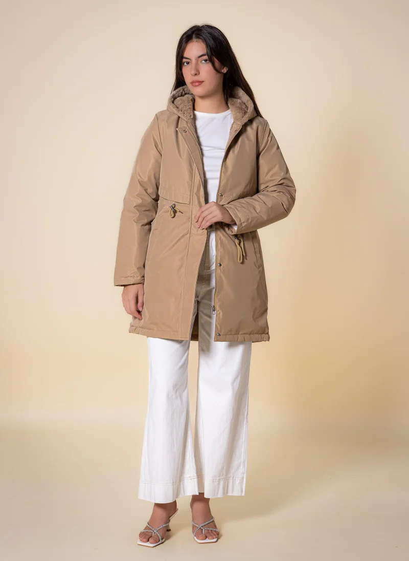 SHAPES FAUX FUR PUFFER JACKET