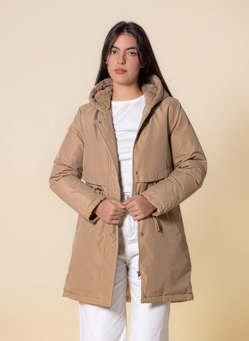 SHAPES FAUX FUR PUFFER JACKET