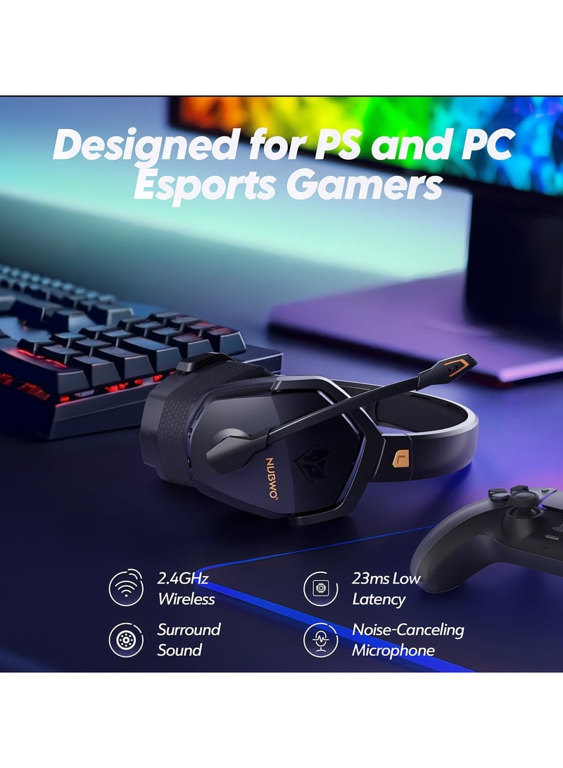 NUBWO G06 Dual Wireless Gaming Headset with Microphone for PS5, PS4, PC, Mobile, Switch: 2.4GHz Wireless + Bluetooth - 100 Hr Battery - 50mm Drivers - Orange - Image 2