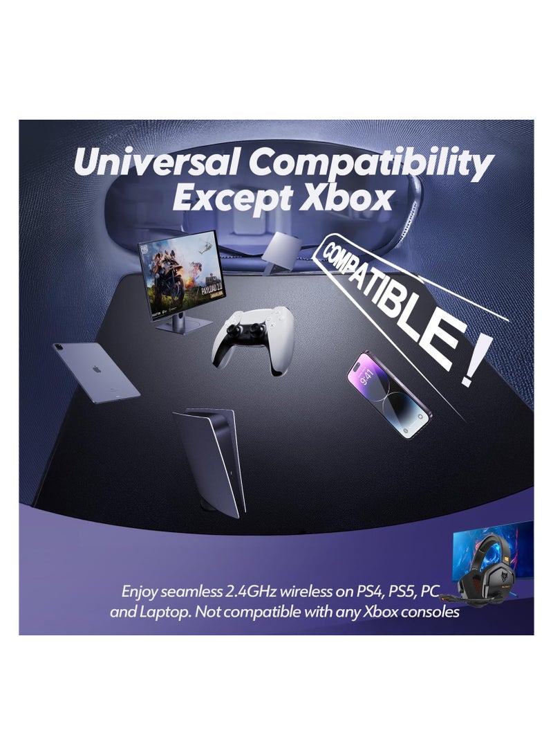 NUBWO G06 Dual Wireless Gaming Headset with Microphone for PS5, PS4, PC, Mobile, Switch: 2.4GHz Wireless + Bluetooth - 100 Hr Battery - 50mm Drivers - Orange - Image 5