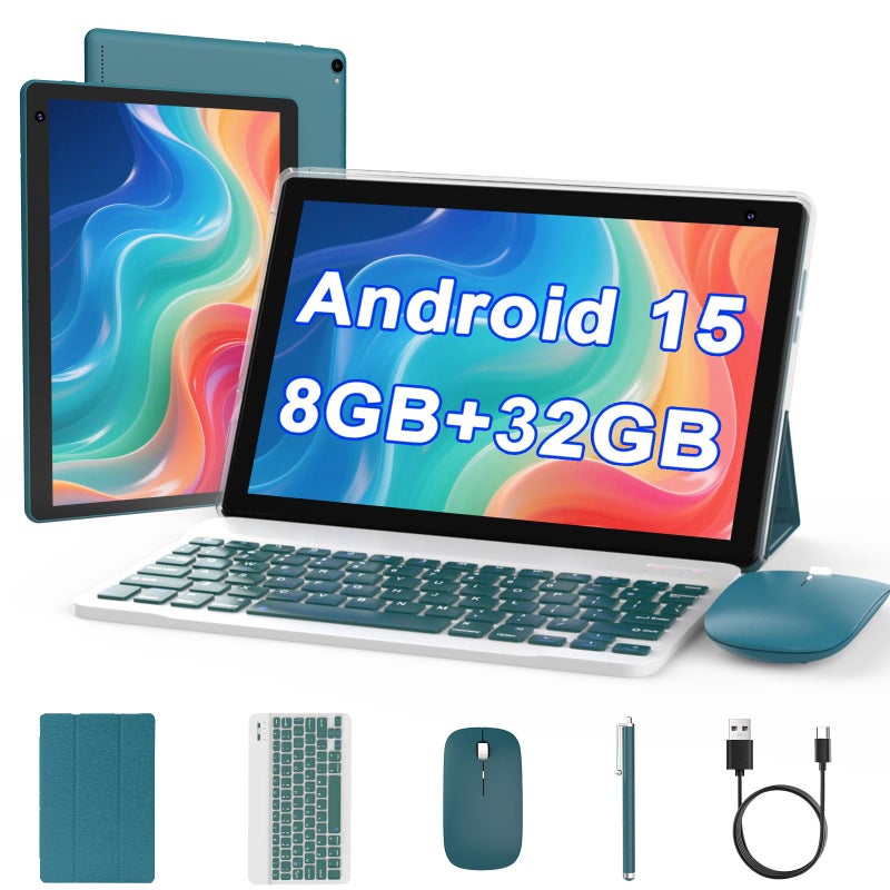 Coopers Android 15 Tablet 10 inch 2 in 1 Tablet with Keyboard 8GB RAM32GB ROM Support 1TB Expandable Tablets PC QuadCore CPU HD Screen BT WiFi Long Battery Life Tablets with Case Mouse Stylus Navy - Image 2