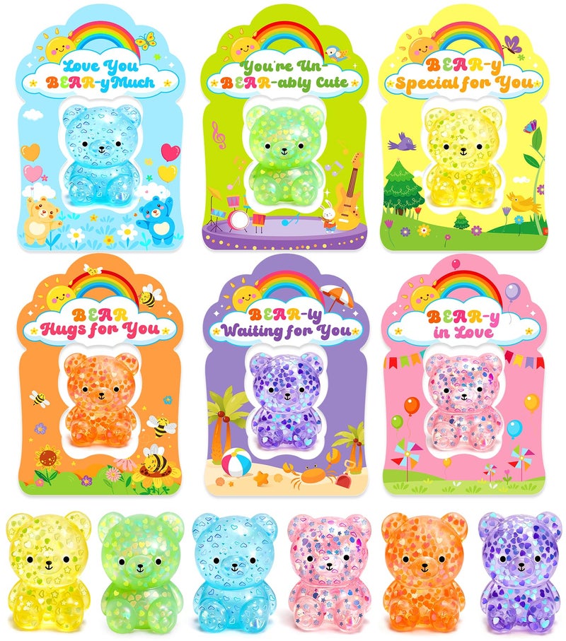 Ellinjan Valentines Day Gifts for Kids Classroom School, 24 Packs Valentines Day Card with Squeeze Bear Toys, Valentine Kids Party Favor Prizes Stuffers, Ideal Exchange Gift for Boys Girls - Image 1
