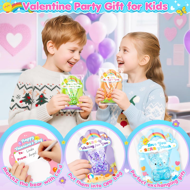 Ellinjan Valentines Day Gifts for Kids Classroom School, 24 Packs Valentines Day Card with Squeeze Bear Toys, Valentine Kids Party Favor Prizes Stuffers, Ideal Exchange Gift for Boys Girls - Image 4