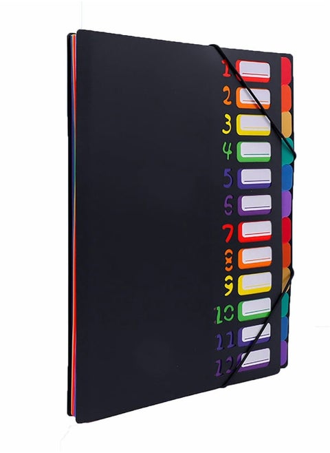 Colored File Folders,Accordian File Organizer Black Cover with 24 Pockets, A4 Letter Size Expanding Hold 240 Sheets, with Rainbow Tabs Suitable for School Office Travel