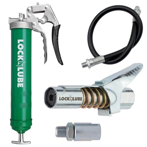 LockNLube Heavy-Duty Pistol Grip Grease Gun. Includes our patented LockNLube® Grease Coupler (Locks On, Stays On, Won't Leak!) plus a high-quality 20" hose and in-line hose swivel - Image 1