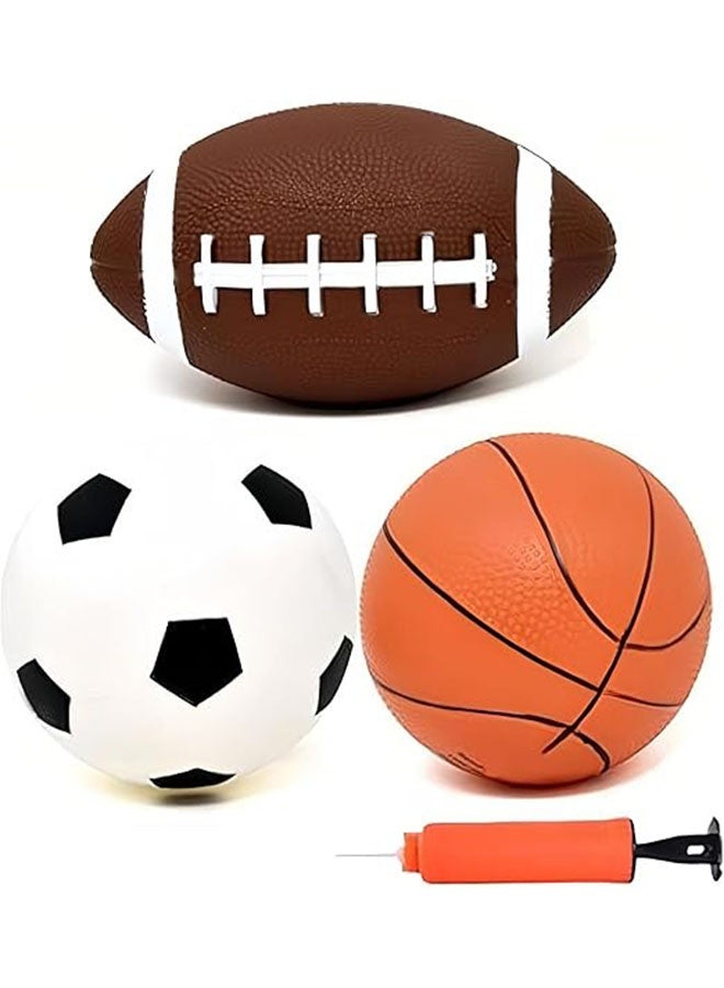 Ailily Pack of 3 Toy Sports Balls with 1 Pump for Toddlers and Kids: Basketball, Soccer Ball, Football, Indoor & Outdoor Sport Ball Set,Playground Ball for Kids - Image 1