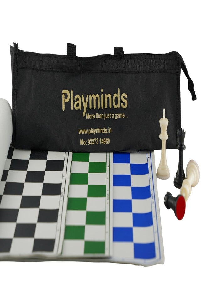 Playminds 20" Fide Standard Professional Vinyl Roll Up Chess Set with Extra Queens, Carry Pouch and Bag - Perfect for Chess Players and Tournament - Image 1