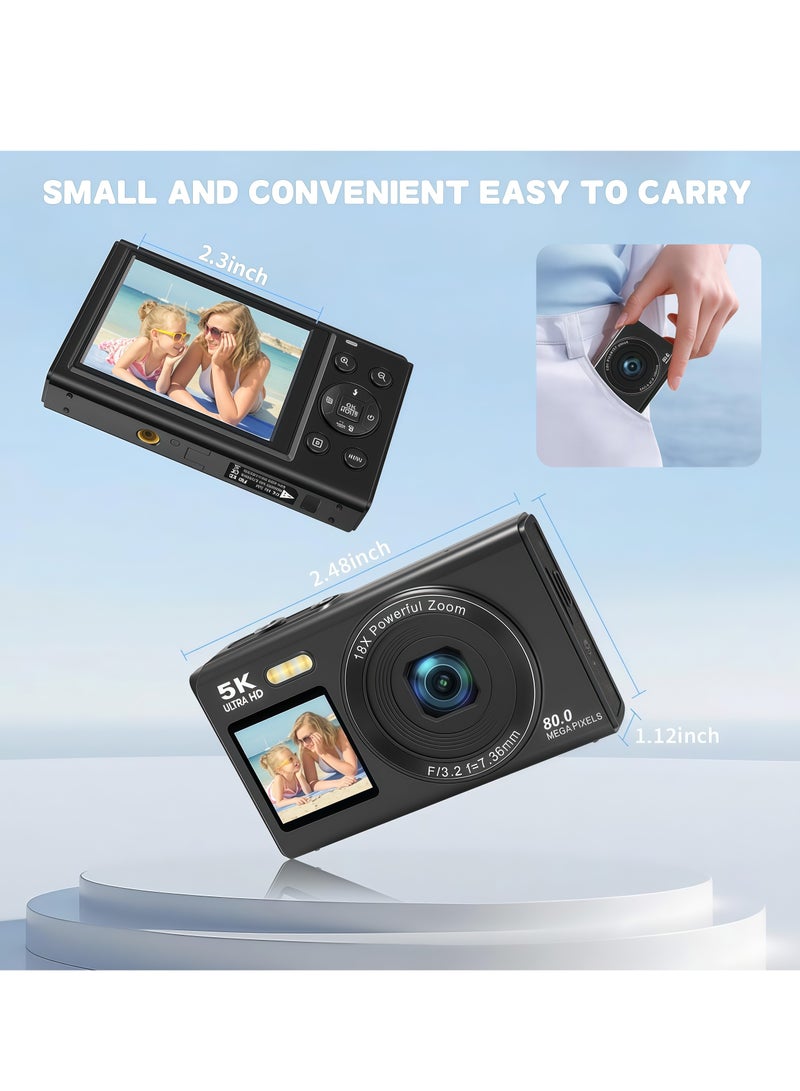 Dual Screen 5K Digital Camera for Vlogging with Fill Light - 80MP, 16X Zoom, WiFi, YouTube/Blogging, Includes 128GB Card & 2 Batteries (X9-Black) - Image 2