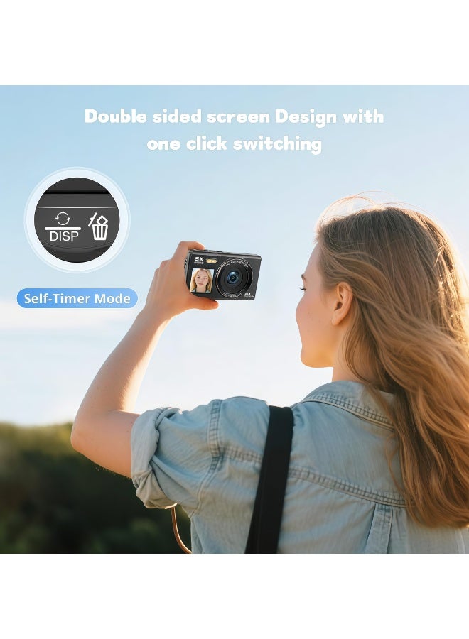 Dual Screen 5K Digital Camera for Vlogging with Fill Light - 80MP, 16X Zoom, WiFi, YouTube/Blogging, Includes 128GB Card & 2 Batteries (X9-Black) - Image 3