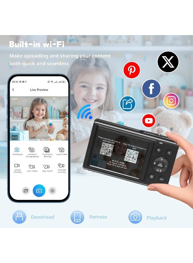 Dual Screen 5K Digital Camera for Vlogging with Fill Light - 80MP, 16X Zoom, WiFi, YouTube/Blogging, Includes 128GB Card & 2 Batteries (X9-Black) - Image 5