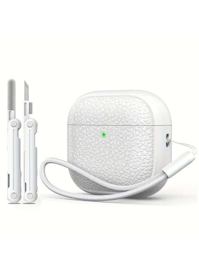White Soft TPU AirPods 4th Gen Case With Lanyard And Cleaner Kit USB C 2024 - Image 1