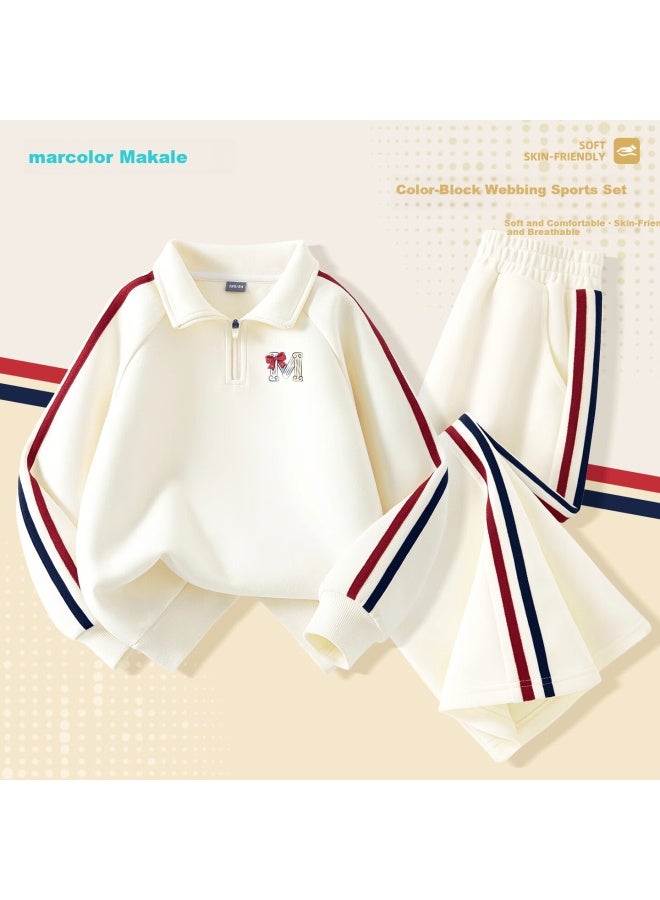 Marcolor Girls' Hoodie Set Autumn New Half-zip Pullover Loose Fit Big Girls' Clothing Children's Fall Outfit - Image 1