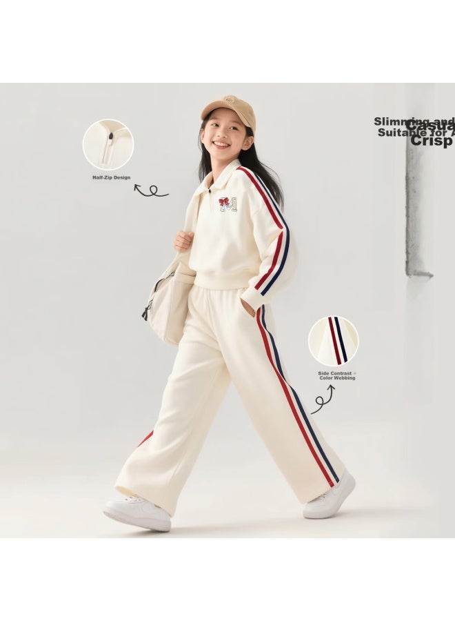 Marcolor Girls' Hoodie Set Autumn New Half-zip Pullover Loose Fit Big Girls' Clothing Children's Fall Outfit - Image 2