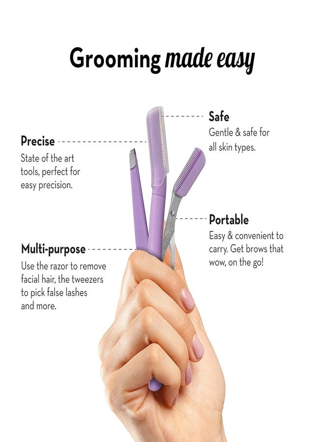 Rexez 3-in-1 Professional Eyebrow Grooming Kit - Eyebrow Razor, Scissor Comb & Tweezer Set for Precise Shaping and Instant Painless Hair Removal at Home or On-the-Go - Image 2
