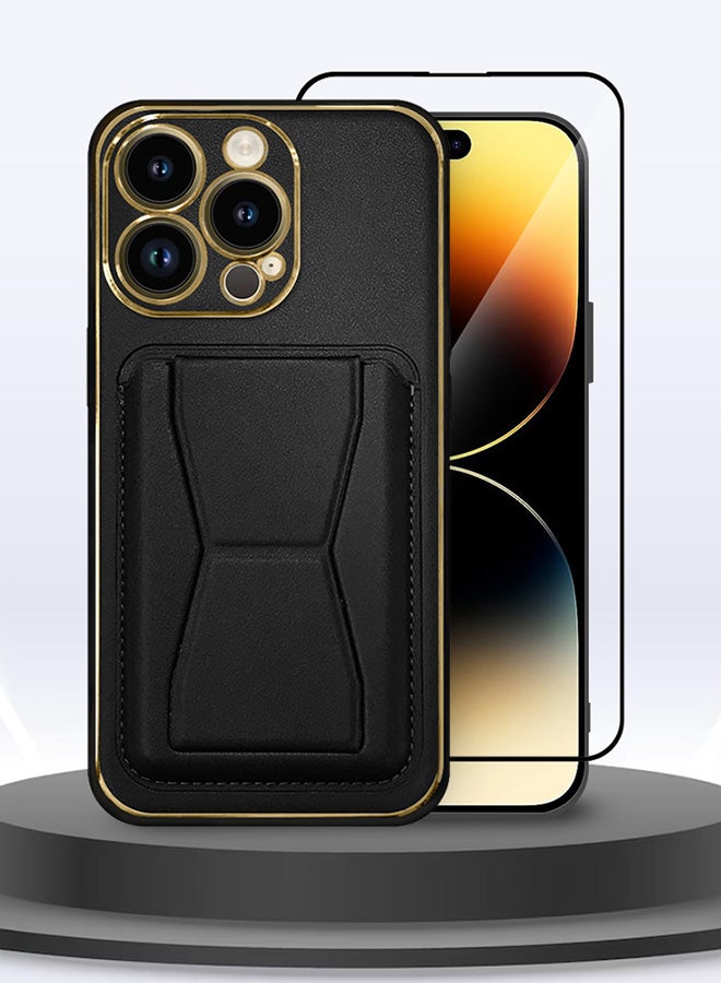 CATANES 2 Packs For iPhone 13 Pro Case Cover and Screen Protector Kickstand And Wallet Case Black - Image 3