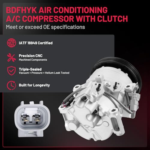 BDFHYK 157318 Air Conditioning A/C Compressor with Clutch Compatible with Toyota Yaris L4 1.5L 2007 2008 2009 2010 2011 2012 - Image 3