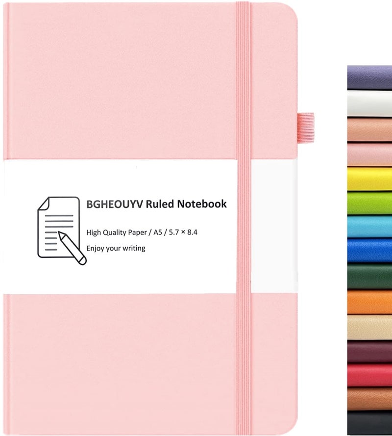 BGHEOUYV Notebook Journal, College Ruled Notebook Lined A5 160 Pages,Hard Cover Journals for Writing, Notebooks for Work Office School Women Men,5.7 inches x 8.4 inches(Pink) - Image 1