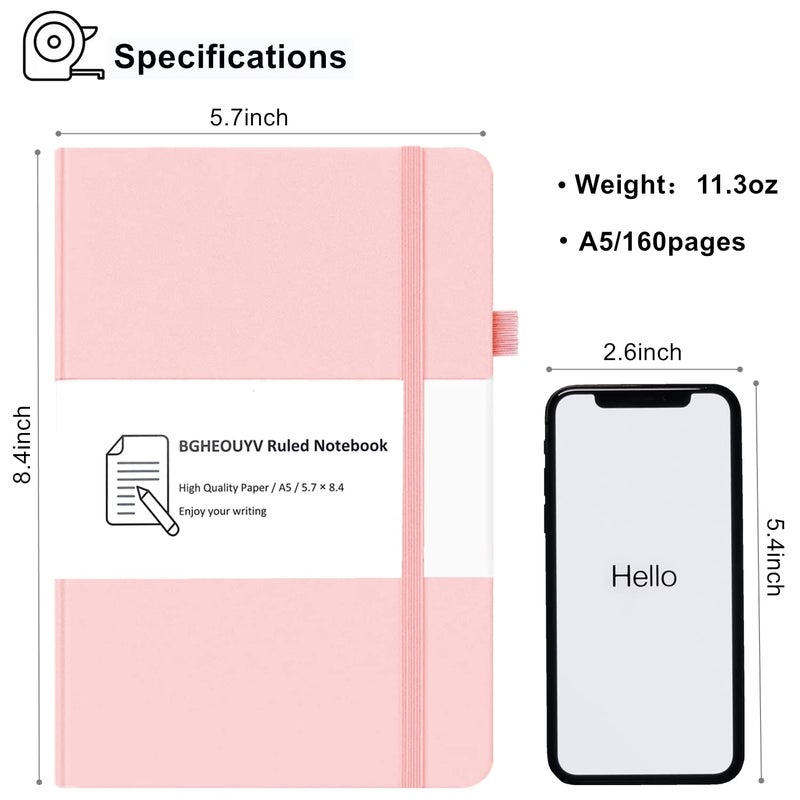 BGHEOUYV Notebook Journal, College Ruled Notebook Lined A5 160 Pages,Hard Cover Journals for Writing, Notebooks for Work Office School Women Men,5.7 inches x 8.4 inches(Pink) - Image 2