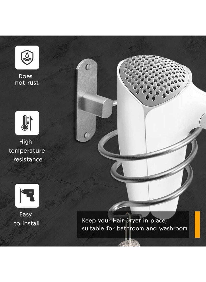 Y&D Hair Dryer Holder, 1 Pcs Siliver Wall Mount Stand Rack Bathroom Storage Organizer Aluminum Hairdressing Hanger, Mounted for Washroom Accessories  - Image 5