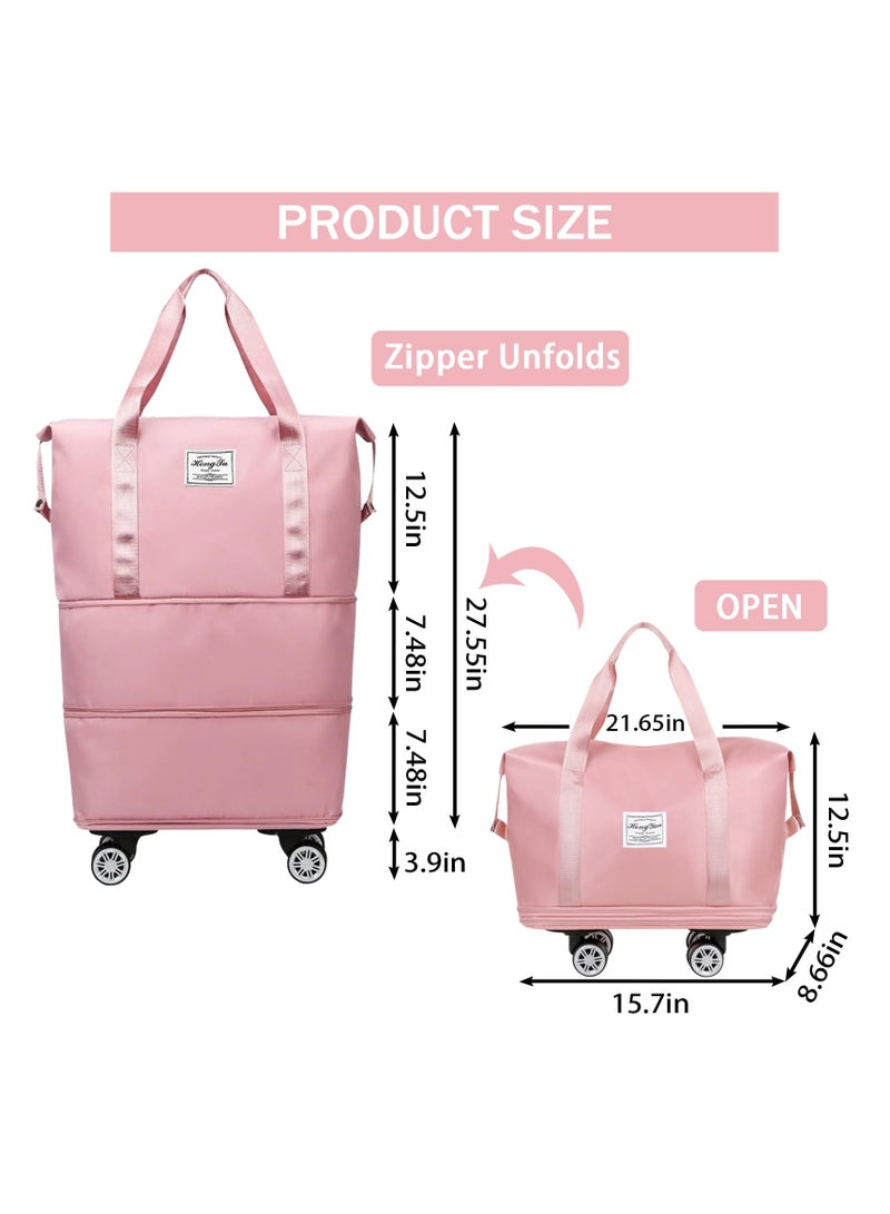 Expandable Travel Bag, Foldable Rolling Duffle Bag with Wheels and Handle, Travel Duffle Bag Large Weekend Bag, Large Capacity Dry Wet Separation Carry on Bag Lightweight Suitcases for Men Women - Image 2