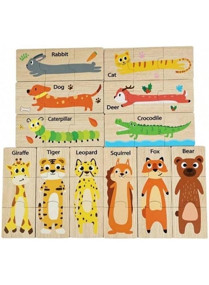 لعبة بازل للأطفال أشكال متعددة | لعبة تعليمية خشبية لتنمية الذاكرة ومهارات التفكير | 12 بطاقة تحدي | هدية مونتيسوري (الحيوانات) - Image 2