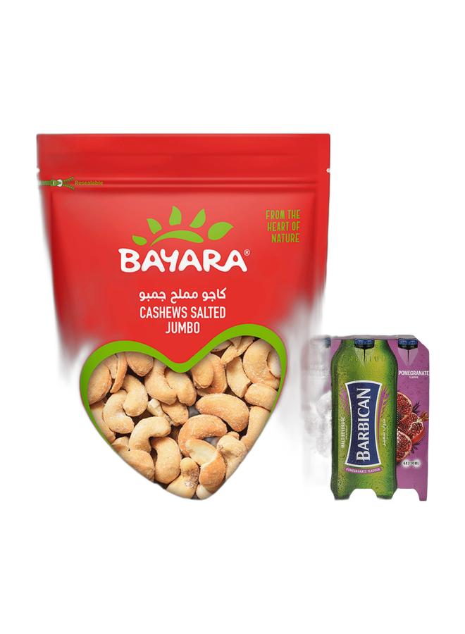 noon Bayara Salted Cashew 400grams + Barbican Pomegranate Flavoured Non-Alcoholic Malt Beverage NRB Pomegranate 330ml Pack of 6 - Image 1