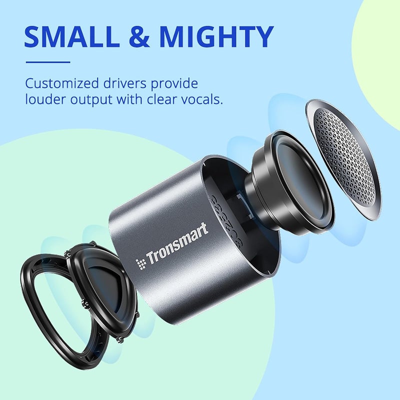 Tronsmart Nimo Portable Bluetooth Speaker, Super-Compact Design, Metal Craft, Mini Speaker with Lanyard, IPX7 Waterproof for Shower, 12 Hours, Stereo Pairing, Hands-Free Call, 1 Pair, Black & Gold - Image 3