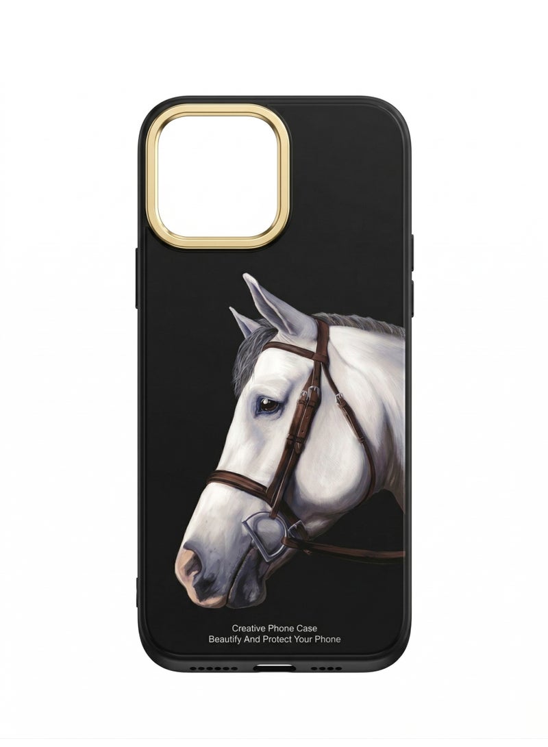 LANEX Creative Horse Art Phone Case for iPhone 13 Pro Max, Drop Protection Back Cover with Gold Camera Frame - Black - Image 4