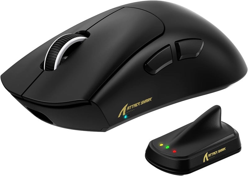 MAMBASNAKE فأرة ألعاب لاسلكية x ATTACK SHARK V8، وزن فائق الخفة 59 جرام، مستشعر PAW3950MAX، دونغل SHARK 8K، ثلاثية الأوضاع (2.4G/بلوتوث/سلكي)، تصميم مريح لليد اليمنى، برنامج قائم على الويب - Image 1