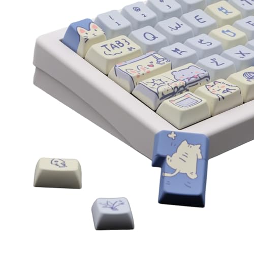 Cmokifuly Cat Cute Keycaps MDA Profile Custom PBT Blue Kitty Keycap for Mechanical Keyboard,148 Keys Dye-Sub Cute Keycaps (Blue Kitty) - Image 1