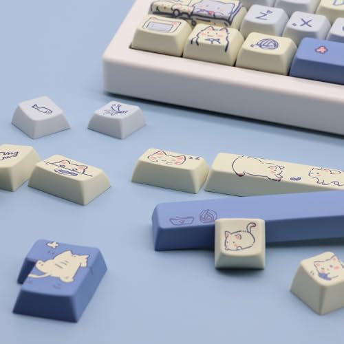 Cmokifuly Cat Cute Keycaps MDA Profile Custom PBT Blue Kitty Keycap for Mechanical Keyboard,148 Keys Dye-Sub Cute Keycaps (Blue Kitty) - Image 5