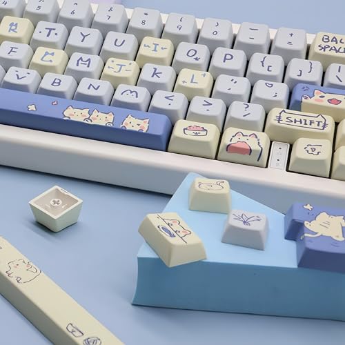 Cmokifuly Cat Cute Keycaps MDA Profile Custom PBT Blue Kitty Keycap for Mechanical Keyboard,148 Keys Dye-Sub Cute Keycaps (Blue Kitty) - Image 4
