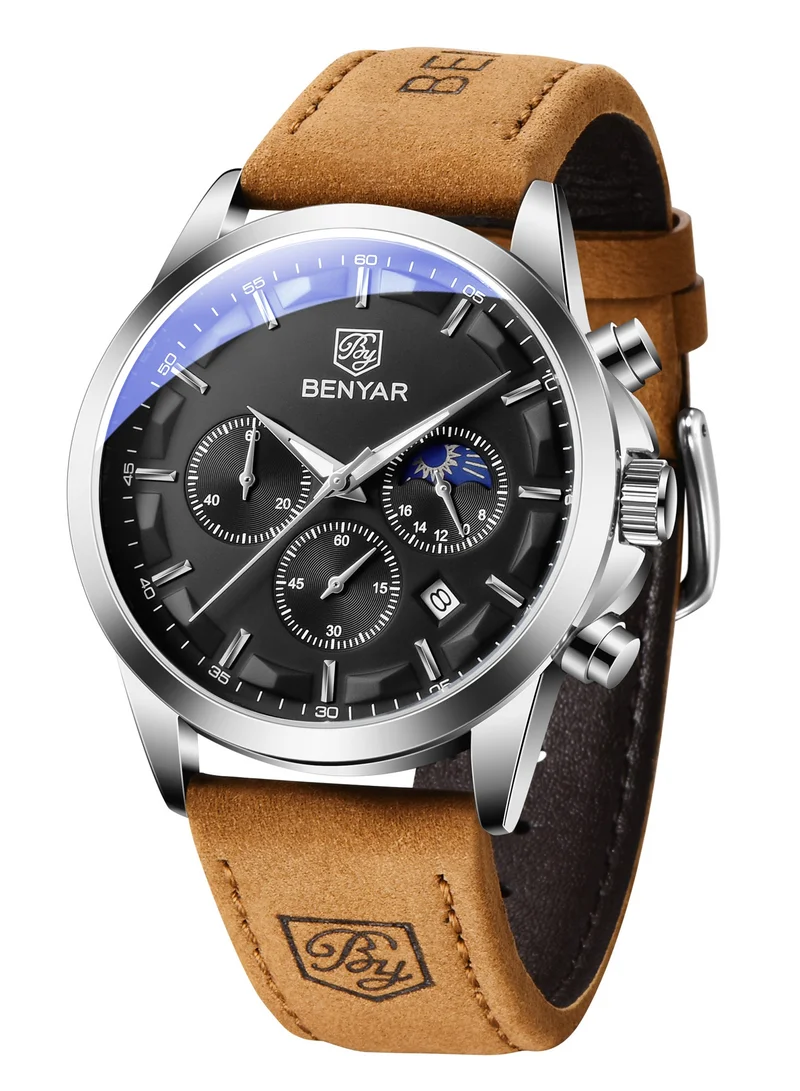 BENYAR BY BENYAR Men's Chronograph Watch 30 m Waterproof Luminous Classic Fashion Watches Large Dial Date Analogue Quartz Watch Elegant Gift for Men