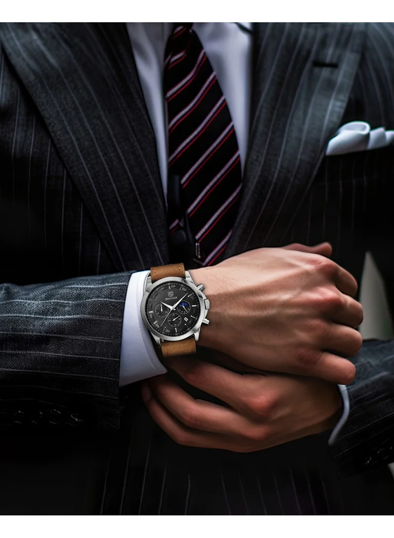 BENYAR BY BENYAR Men's Chronograph Watch 30 m Waterproof Luminous Classic Fashion Watches Large Dial Date Analogue Quartz Watch Elegant Gift for Men