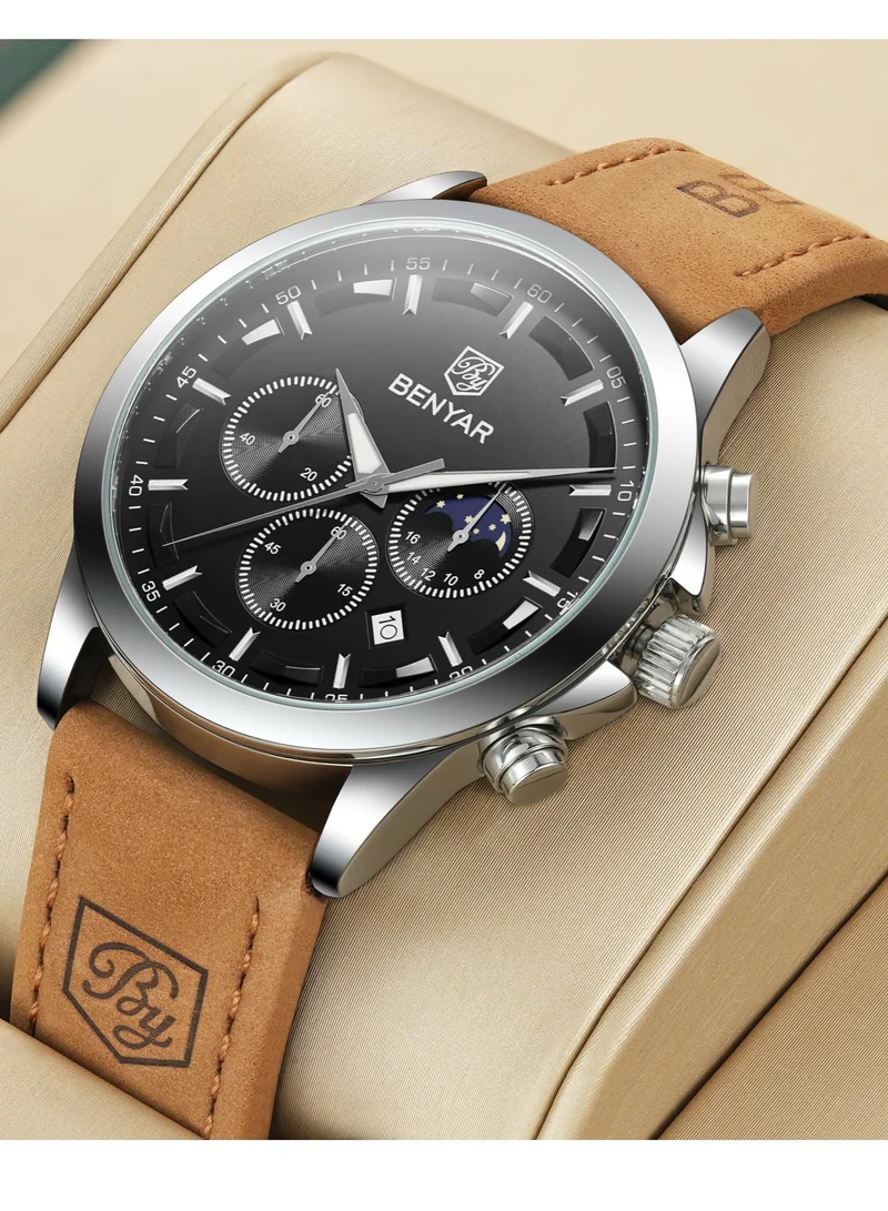 Benyar Buckle D BY BENYAR Men's Chronograph Watch 30 m Waterproof Luminous Classic Fashion Watches Large Dial Date Analogue Quartz Watch Elegant Gift for Men  | Best Price UAE