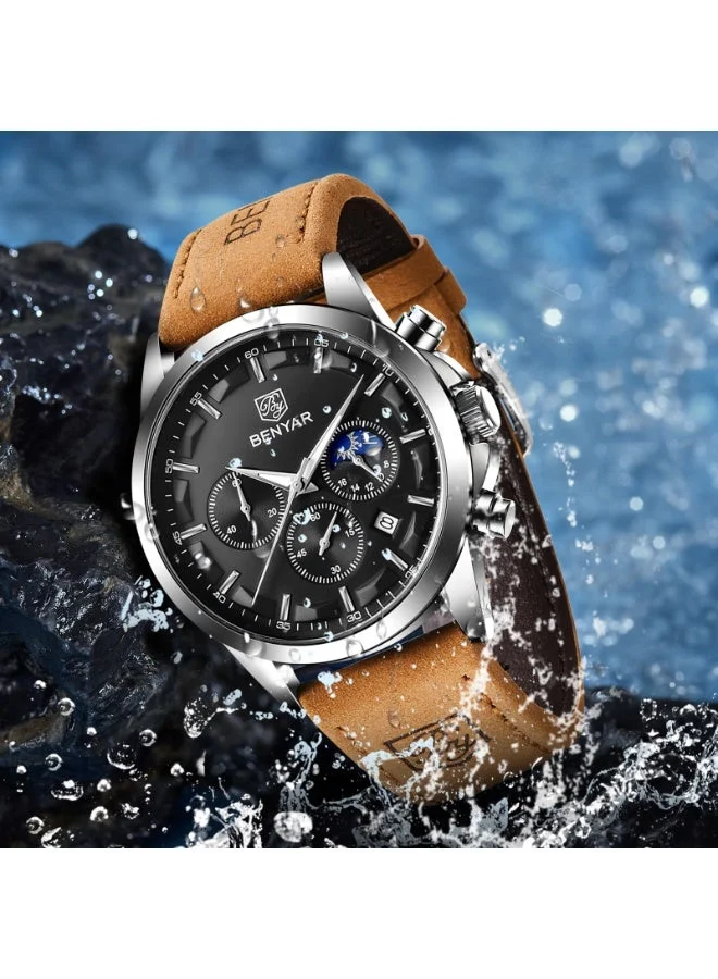 Benyar Buckle D BY BENYAR Men's Chronograph Watch 30 m Waterproof Luminous Classic Fashion Watches Large Dial Date Analogue Quartz Watch Elegant Gift for Men  | Best Price UAE
