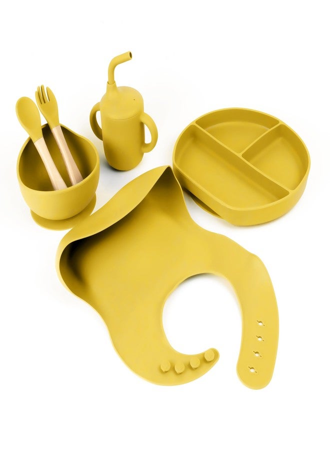 Imasafe Silicone Baby Feeding Set | Baby-Led Weaning Essentials | Includes Suction Plate, Bowl, Cup, Spoon, Fork, and Bib | Safe and Durable Baby Feeding Products - 6 Piece (Yellow) - Image 1