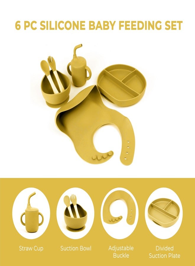 Imasafe Silicone Baby Feeding Set | Baby-Led Weaning Essentials | Includes Suction Plate, Bowl, Cup, Spoon, Fork, and Bib | Safe and Durable Baby Feeding Products - 6 Piece (Yellow) - Image 2