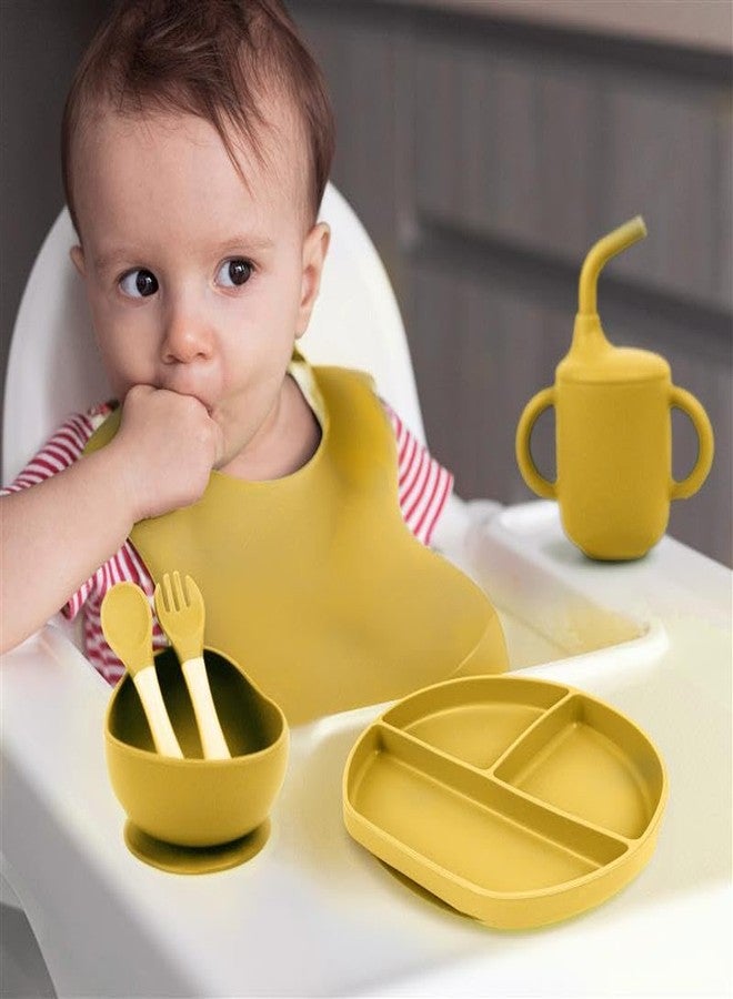 Imasafe Silicone Baby Feeding Set | Baby-Led Weaning Essentials | Includes Suction Plate, Bowl, Cup, Spoon, Fork, and Bib | Safe and Durable Baby Feeding Products - 6 Piece (Yellow) - Image 5
