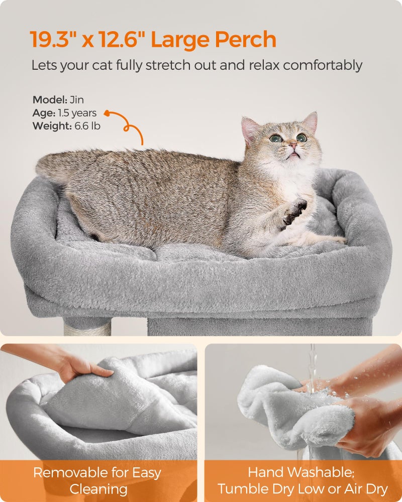 Feandrea Cat Tree, 29.1-Inch Cat Tower, Plush Condo for Medium Cats up to 11 lb, Large Perch, 2 Caves, Scratching Post, Light Gray UPCT612W01 - Image 3