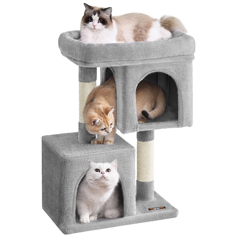 Feandrea Cat Tree, 29.1-Inch Cat Tower, Plush Condo for Medium Cats up to 11 lb, Large Perch, 2 Caves, Scratching Post, Light Gray UPCT612W01 - Image 1