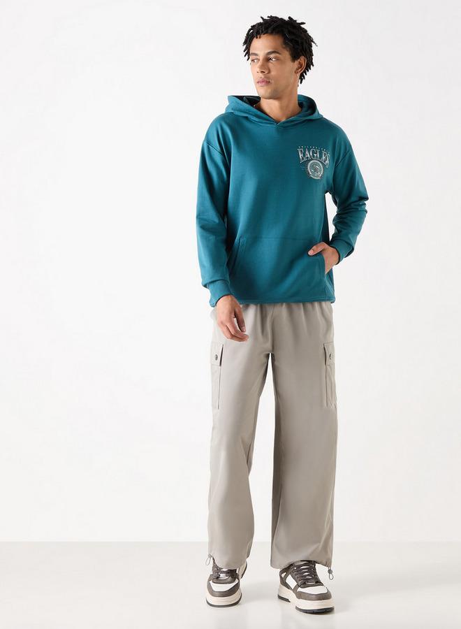 SP Characters Eagles Print Oversized Hoodie with Long Sleeves - Image 2
