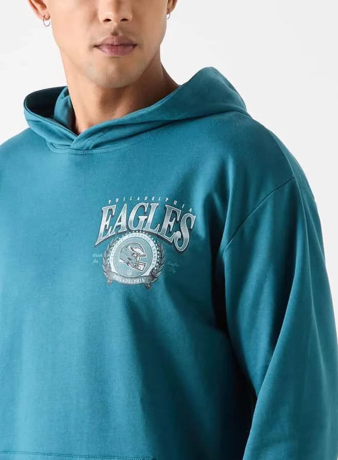 SP Characters Eagles Print Oversized Hoodie with Long Sleeves