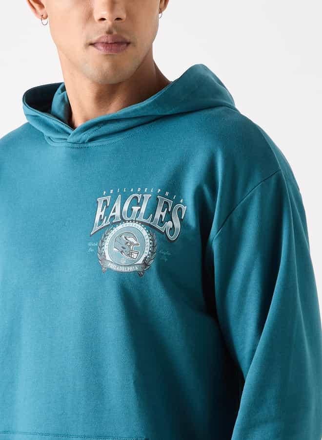 SP Characters Eagles Print Oversized Hoodie with Long Sleeves - Image 4