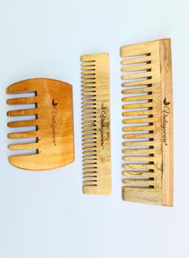 Vintageware® Neem Wooden Combs for Hair Growth, Hairfall & Dandruff Control, Hair Straightening, Frizz Control, Set of 3 - Image 2
